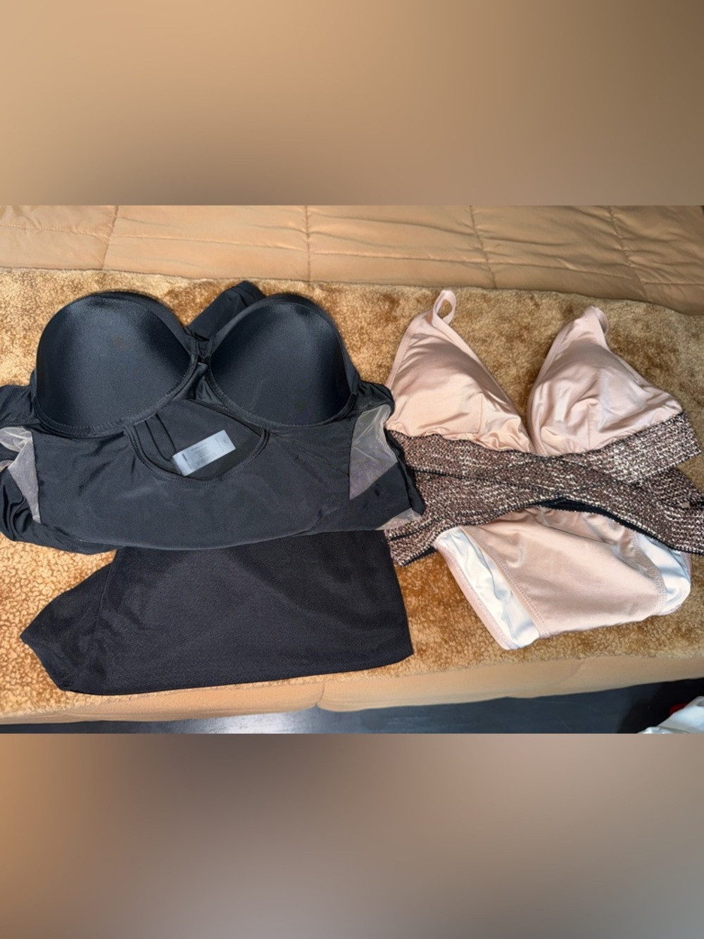 Fashion Nova Black & Blush Two-Piece One-Piece Swim Illusion